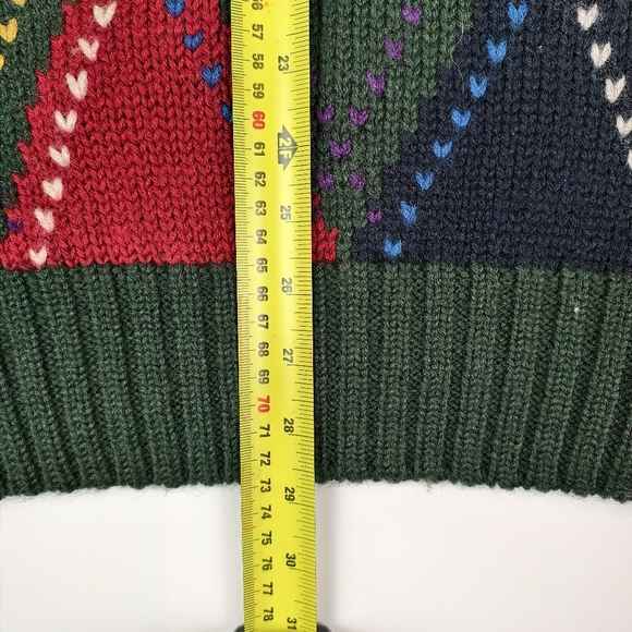 Julimay Vintage Argyle Sweater Dark Green Holiday Winter Pullover Made in Hk L - Picture 7 of 8